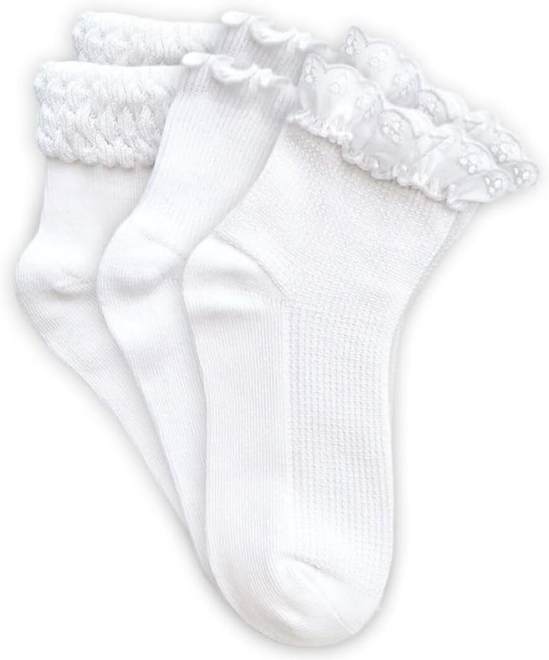Jefferies Socks girls Seamless Eyelet Lace Ruffle Bubble Stitch Ankle Socks 3 Pair Pack - Image 1